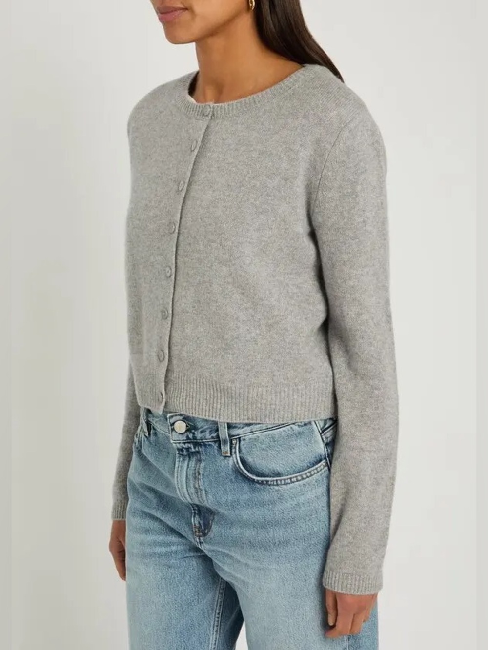 Reformation Light Gray Button-Front Crewneck Cardigan Size XSmall